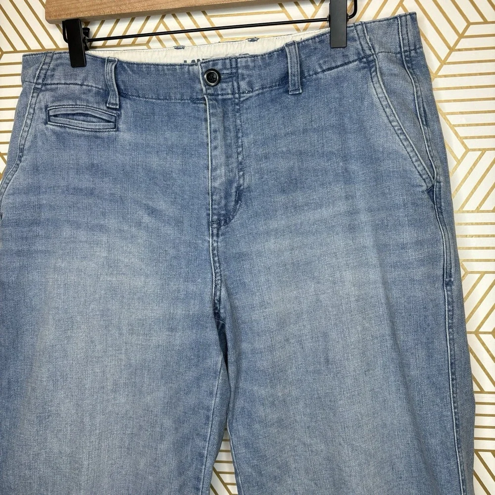 Lands' End Mid Rise Wide Leg Crop Jeans Light Blue Denim Lightweight Trouser 14P